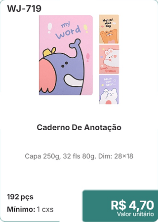 Caderno De Anotação 192 pçs R$ 4.70