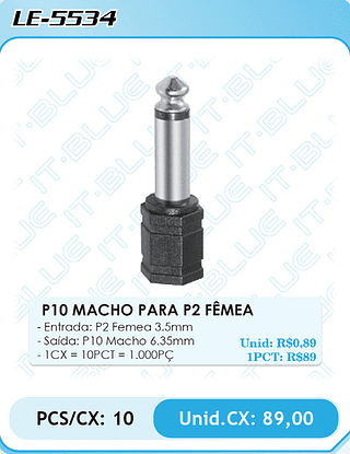 P10 MACHO PARA P2 FÊMEA PCS/CX: 10 Unid.CX: 89,00