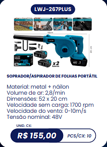 SOPRADOR/ASPIRADOR DE FOLHAS PORTÁTIL UNID. CX: R$ 155,00 PCS/CX: 10