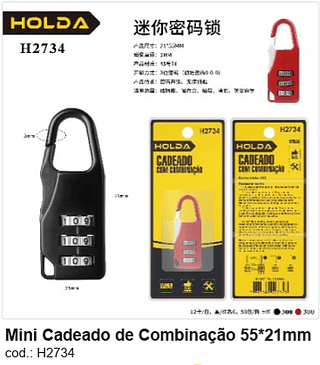 Mini Cadeado de Combinação 55*21mm R$ 9 PC/CX:600