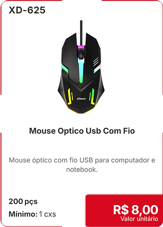 Mouse Optico Usb Com Fio 200 pçs R$ 8,00