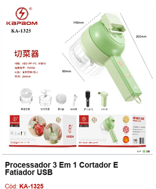 Processador 3 Em 1 Cortador E Fatiador USB R$ 26,1 PCS/CX: 50