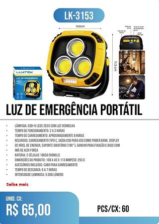 LUZ DE EMERGÊNCIA PORTÁTIL 60pç=65$