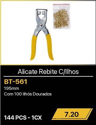 Alicate Rebite C/Ilhos 144PCS R$7.20
