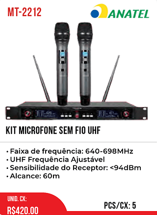 KIT MICROFONE SEM FIO UHF 5pç=420$