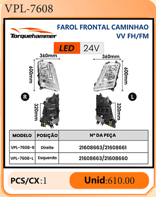 FAROL FRONTAL CAMINHAO VV FH/FM PCS/CX:1 Unid:610.00