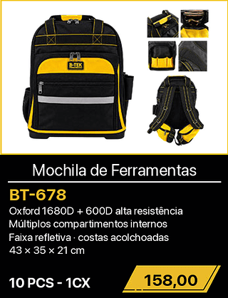 Mochila de Ferramentas 10PCS R$158,00
