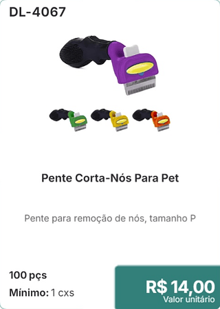 Pente Corta-Nós Para Pet 100 pçs R$ 14