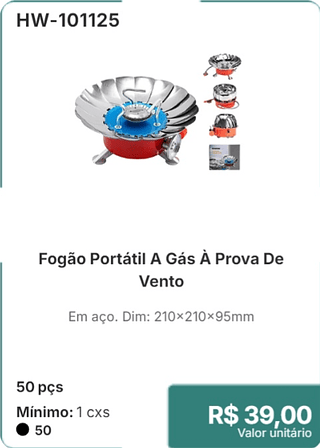 Fogão Portátil A Gás À Prova De Vento 50 pçs R$ 39.00