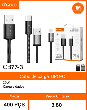 Cabo de carga TIPO-C Caixa 400 PCS Preco Unitario 3,80