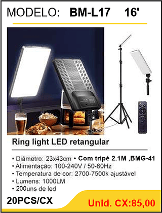 Ring light LED retangular 16' 20PCS/CX Unid. CX:85,00