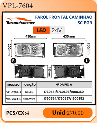 FAROL FRONTAL CAMINHAO SC PGR PCS/CX:4 Unid:270.00