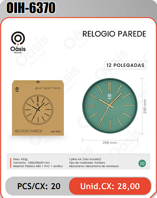 RELOGIO PAREDE PCS/CX: 20 Unid.CX: 28,00