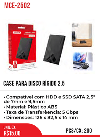 CASE PARA DISCO RÍGIDO 2.5 200pç=15$