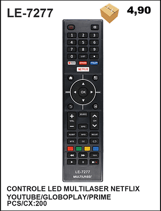 CONTROLE LED MULTILASER NETFLIX YOUTUBE/GLOBOPLAY/PRIME 200PÇ=4,9$