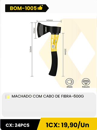 MACHADO COM CABO DE FIBRA-600G CX: 24PCS 1CX: 19,90/Un