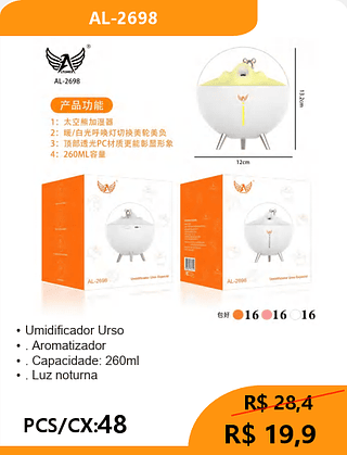 Umidificador Urso PCS/CX:48 R$ 19,9