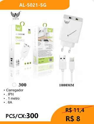 CARREGADOR LIGHTNING PCS/CX:300 R$ 8