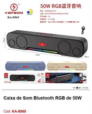 Caixa de Som Bluetooth RGB de 50W R$47,7 PCS/CX:30