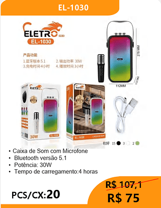 CAIXA DE SOM COM MICROFONE PCS/CX:20 R$75