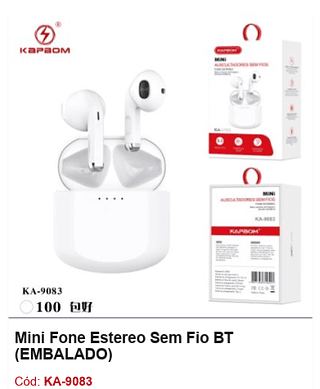 Mini Fone Estereo Sem Fio BT R$24,3 PCS/Cx:100
