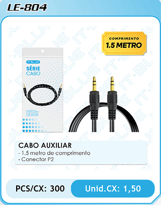 CABO AUXILIAR - 1,5 metro de comprimento - Conector P2 PCS/CX: 300 Unid.CX: 1,50