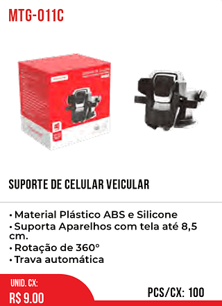 SUPORTE DE CELULAR VEICULAR 100pç=9$