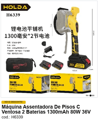 Máquina Assentadora De Pisos C Ventosa 2 Baterias 1300mAh 80W 36V R$ 261 PC/CX:10