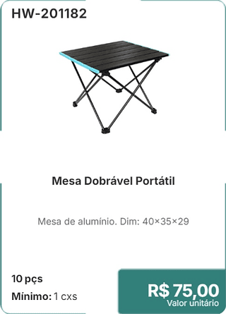 Mesa Dobrável Portátil 10 pçs R$ 75,00