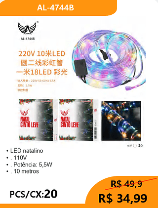 LED natalino 10M PCS/CX:20 R$ 34,99