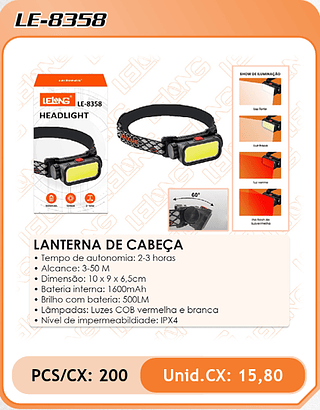LANTERNA DE CABEÇA 200PÇ=15,8$