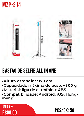 BASTÃO DE SELFIE ALL IN ONE 50pç=60$
