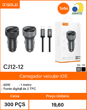 Carregador veicular iOS - Caixa 300 PCS Preco Unitario 19,60