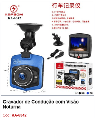 Gravador de Condução com Visão Noturna R$ 33,3 Pcs/cx:100