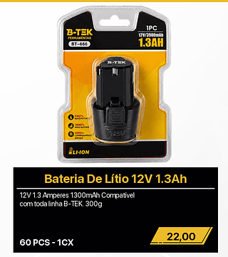 Bateria De Lítio 12V 1.3Ah 60PCS R$22,00