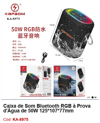 Caixa de Som Bluetooth RGB à Prova d'Água de 50W R$53,1 PCS/Cx:40