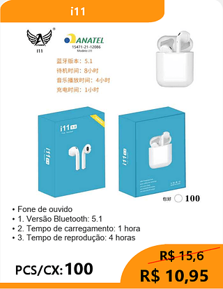 FONE BLUETOOTH PCS/CX:100 R$10,95