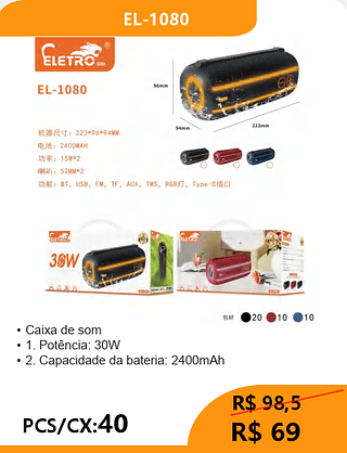 CAIXA DE SOM PCS/CX:40 R$69
