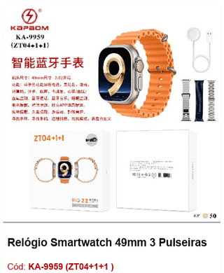 Relógio Smartwatch 49mm 3 Pulseiras R$61,2 PCS/CX:50