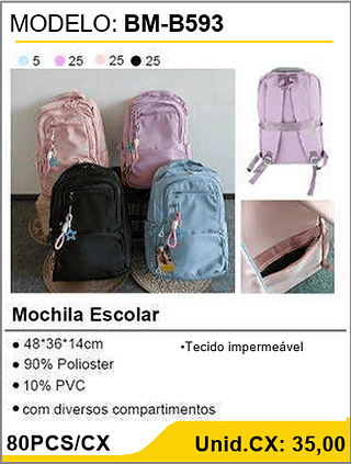 Mochila Escolar 80PCS/CX Unid.CX: 35,00