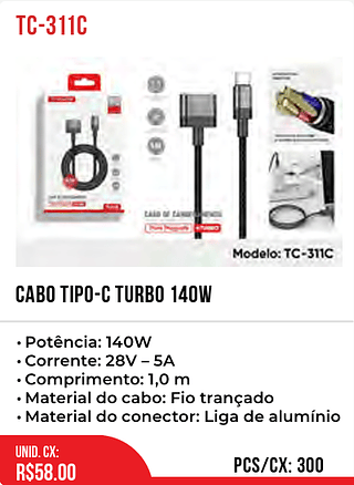 CABO TIPO-C TURBO 140W 300pç=58$