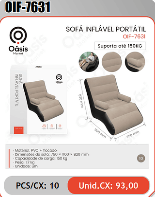 SOFA INFLAVEL PORTATIL PCS/CX: 10 Unid.CX: 93,00