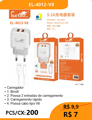 CARREGADOR V8 PCS/CX:200 R$7