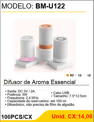 Difusor de Aroma Essencial 100PCS/CX Unid. CX:14,00