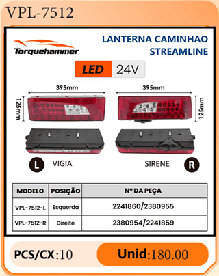 LANTERNA CAMINHAO STREAMLINE PCS/CX:10 Unid:180.00