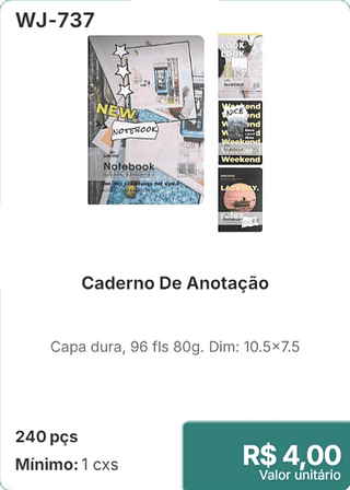 Caderno De Anotação 240 pçs R$ 4.00