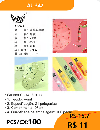 Guarda Chuva Frutas PCS/CX:100 R$ 11