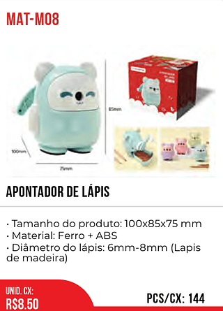 APONTADOR DE LÁPIS 144pç=8,5$