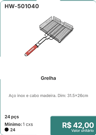 Grelha 24 pçs R$ 42,00