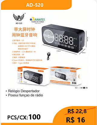 RÁDIO RELÓGIO PCS/CX:100 R$16